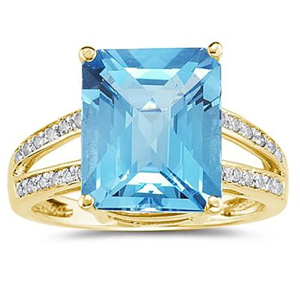 Emerald Cut Blue Topaz and Diamond Ring 10k Yellow Gold sold by Zulily