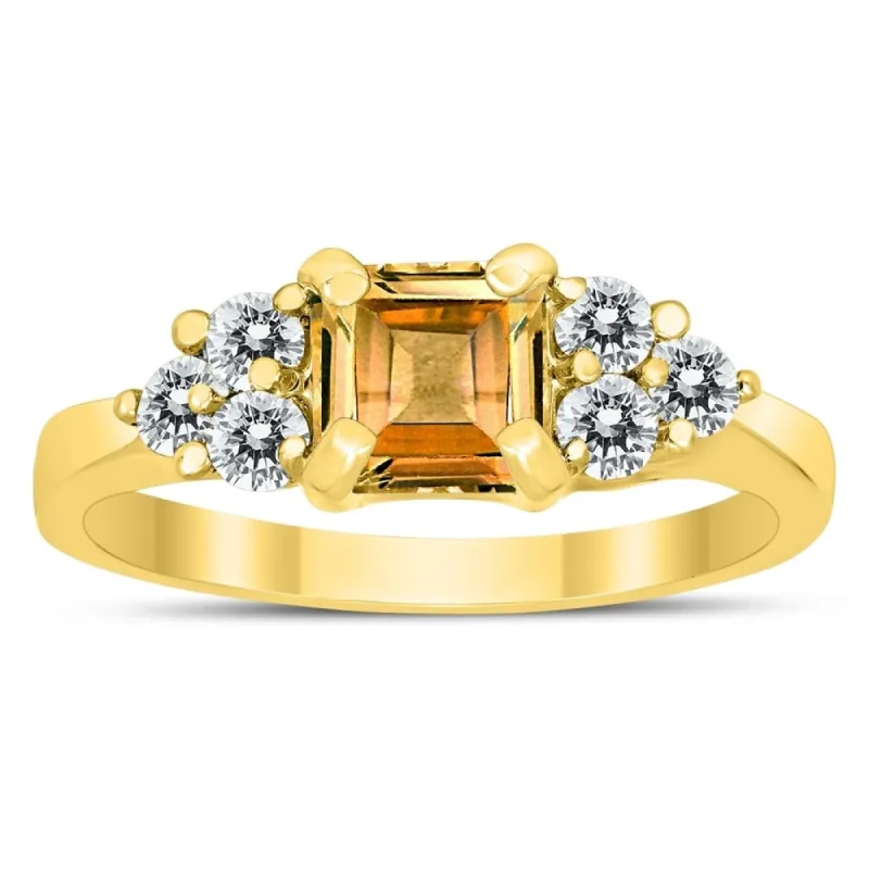 Princess Cut 6X6MM Citrine and Diamond Duchess Ring in 10K Yellow Gold sold by Zulily