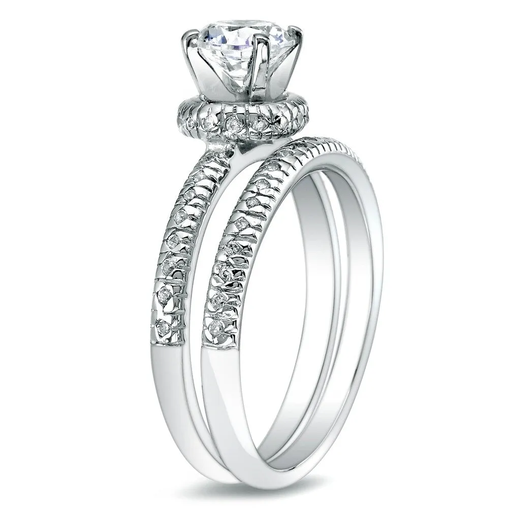 Auriya 1ct TDW Round Diamond Halo Engagement Ring Set Platinum sold by Zulily product image thumbnail 2