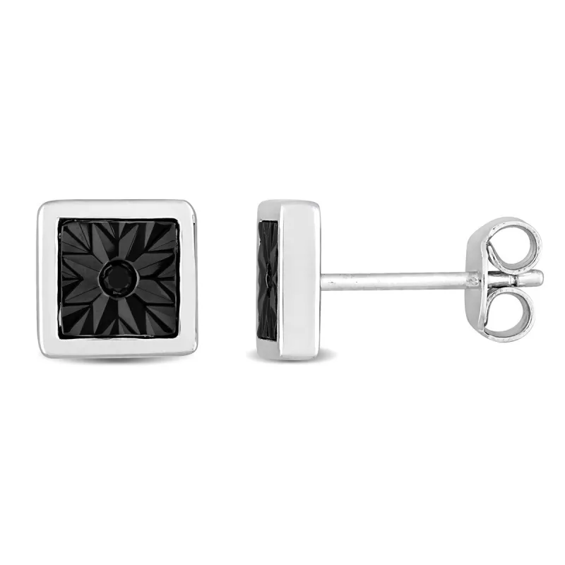 Miadora Black Diamond Accent Square Men's Stud Earrings in Sterling Silver sold by Zulily