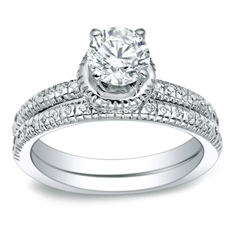 Auriya 1ct TDW Round Diamond Halo Engagement Ring Set Platinum sold by Zulily