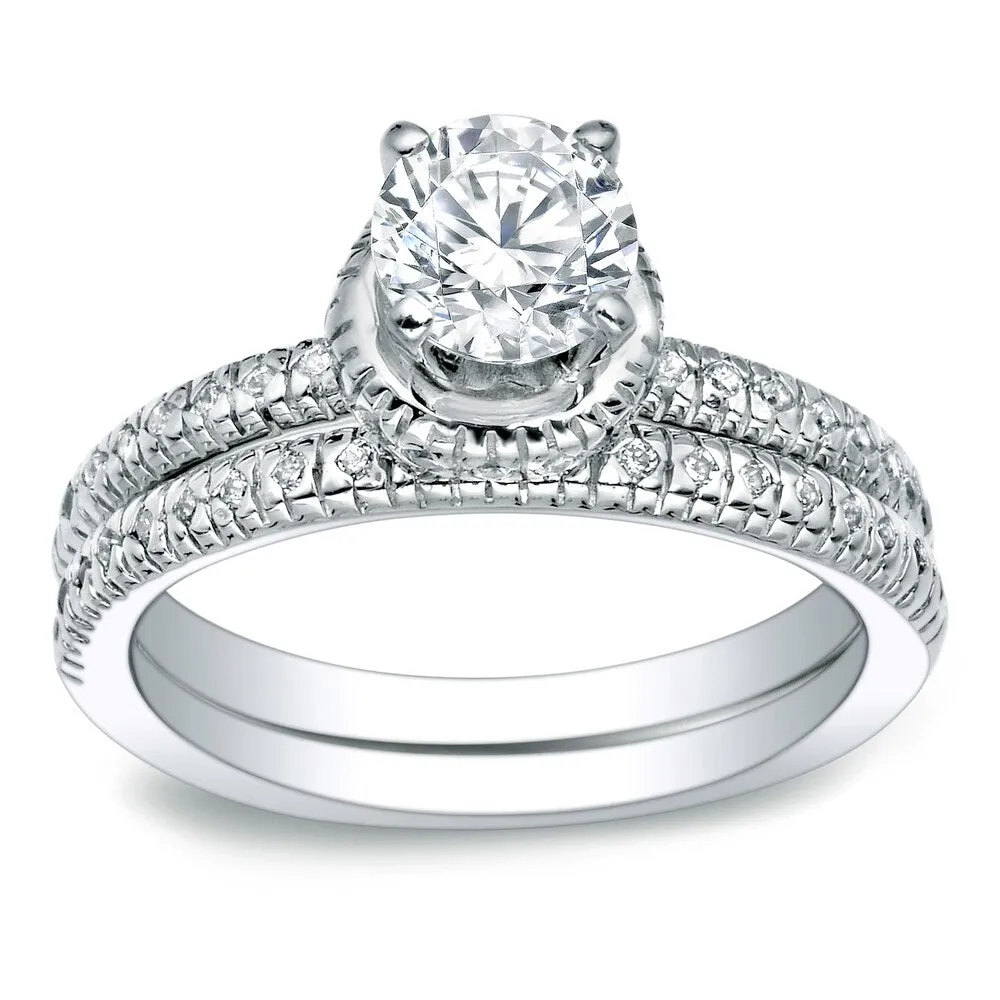 Auriya 1ct TDW Round Diamond Halo Engagement Ring Set Platinum sold by Zulily