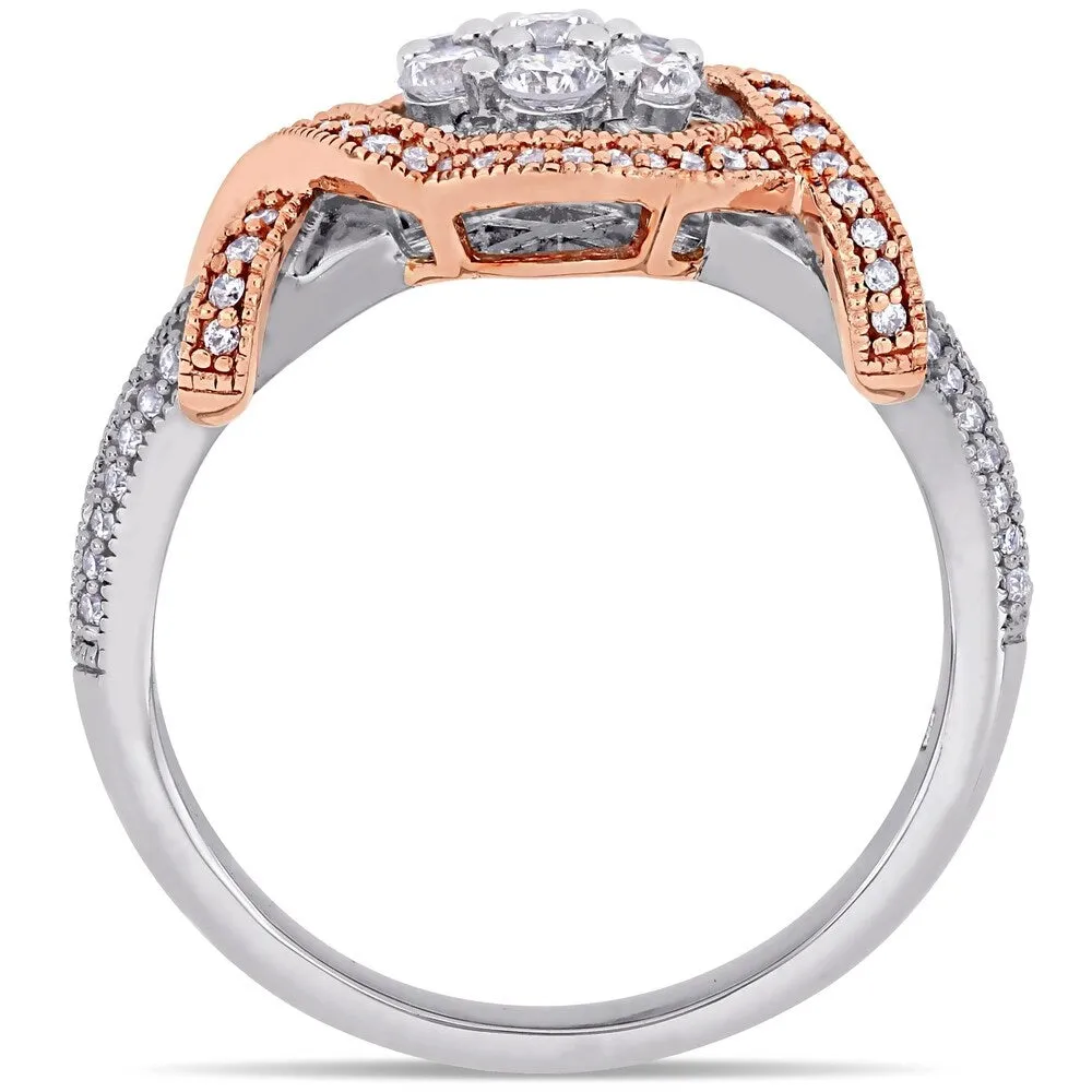 Miadora 2-Tone 14k Gold 5/8ct TDW Diamond Floral Crossover Engagement Ring sold by Zulily product image thumbnail 3