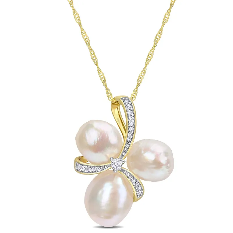 Miadora 8-8.5mm & 9-9.5mm Cultured Freshwater Pearl and 1/10ct TDW Diamond Bow 14k Yellow Gold sold by Zulily