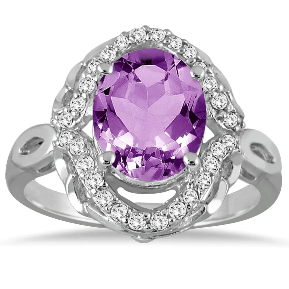 3 1/2 Carat Oval Amethyst and Diamond Ring in 10K White Gold sold by Zulily