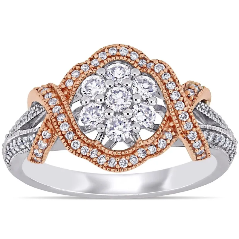 Miadora 2-Tone 14k Gold 5/8ct TDW Diamond Floral Crossover Engagement Ring sold by Zulily