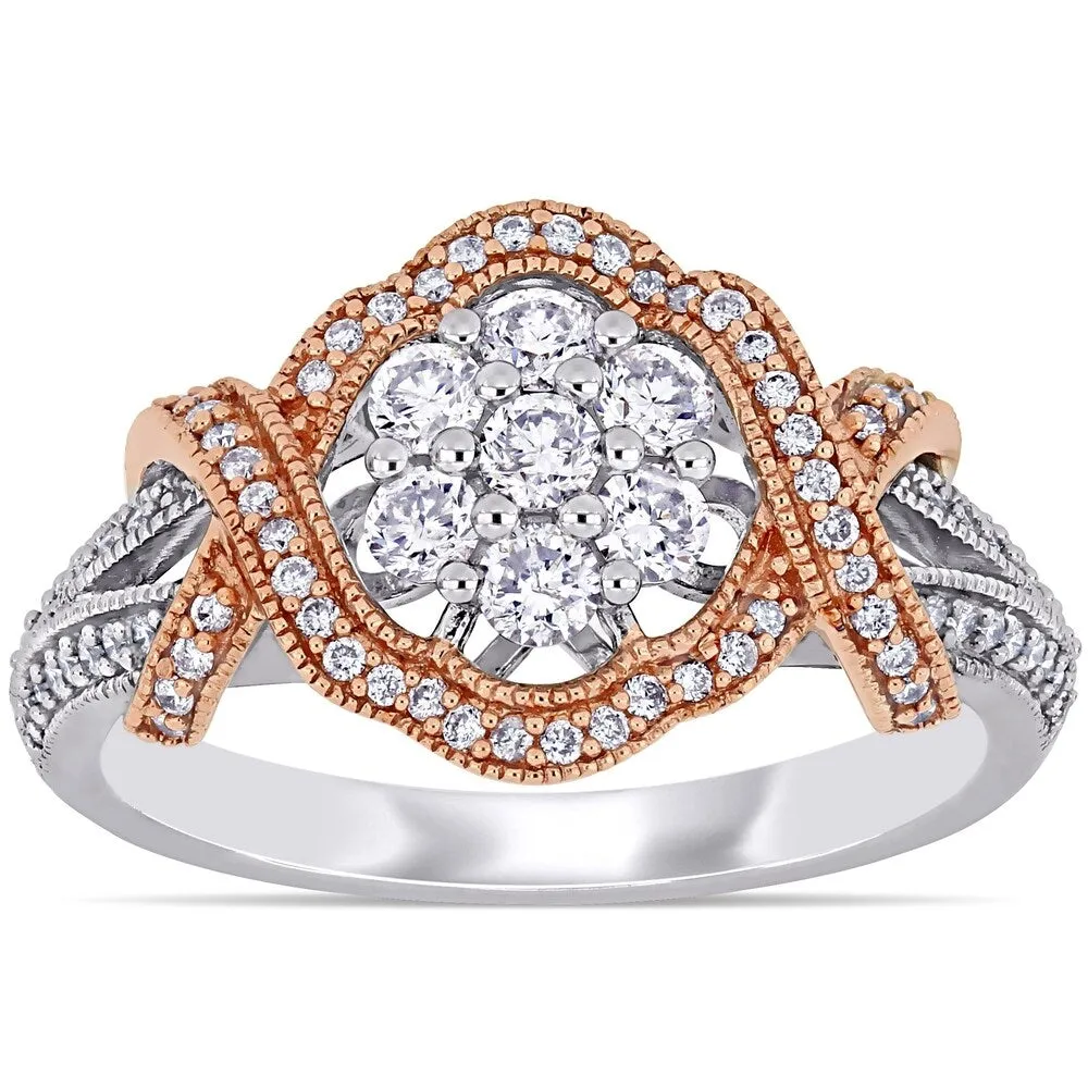 Miadora 2-Tone 14k Gold 5/8ct TDW Diamond Floral Crossover Engagement Ring sold by Zulily