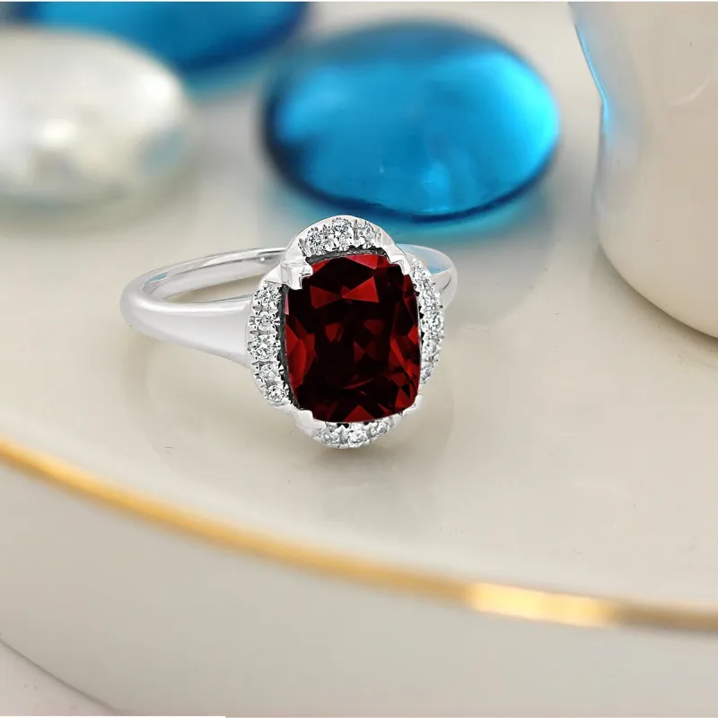 Auriya 4ct Cushion-cut Garnet Halo Diamond Engagement Ring 1/8ctw 14k Gold sold by Zulily