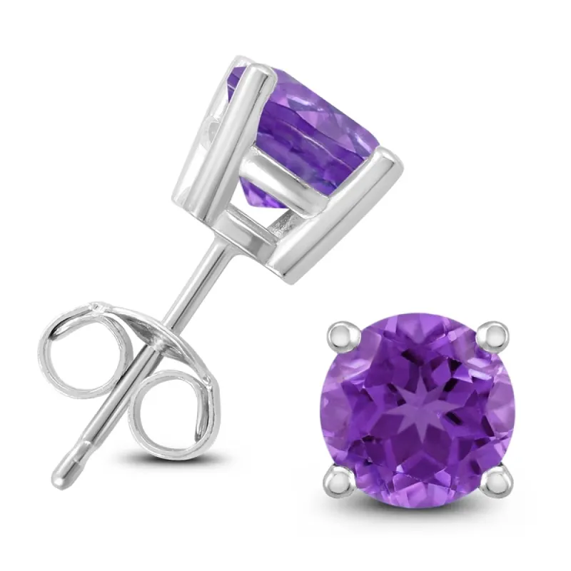 14K White Gold 5MM Round Amethyst Earrings sold by Zulily