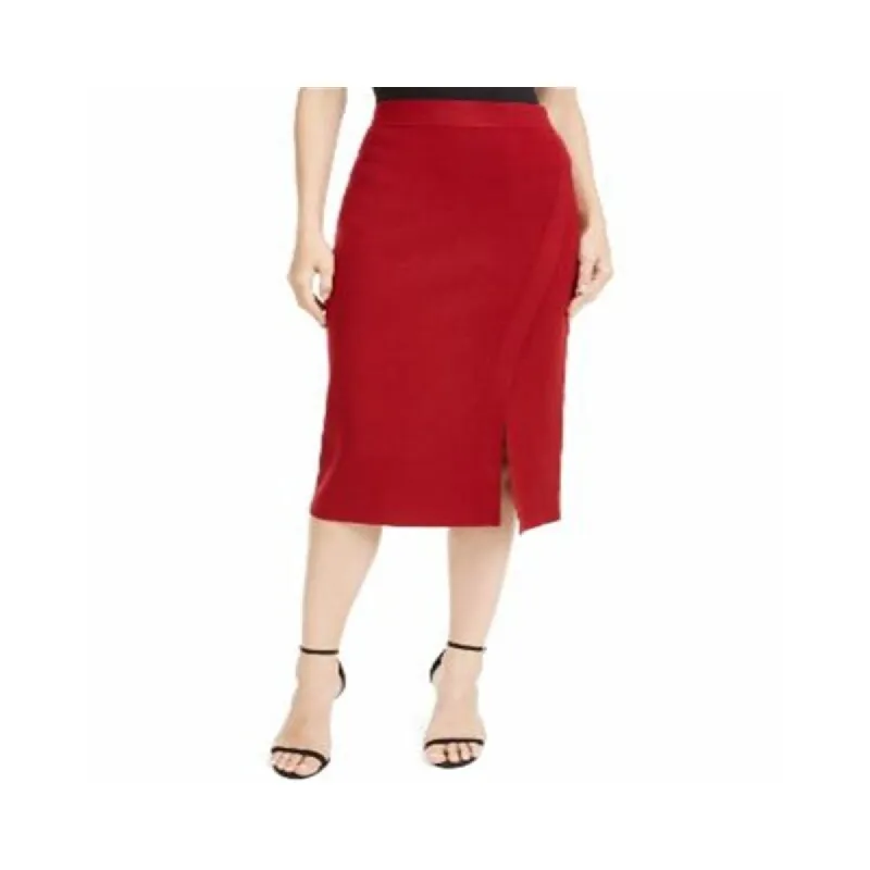Anne Klein Women's Long Side Slit MIDI Skirt Red sold by Zulily