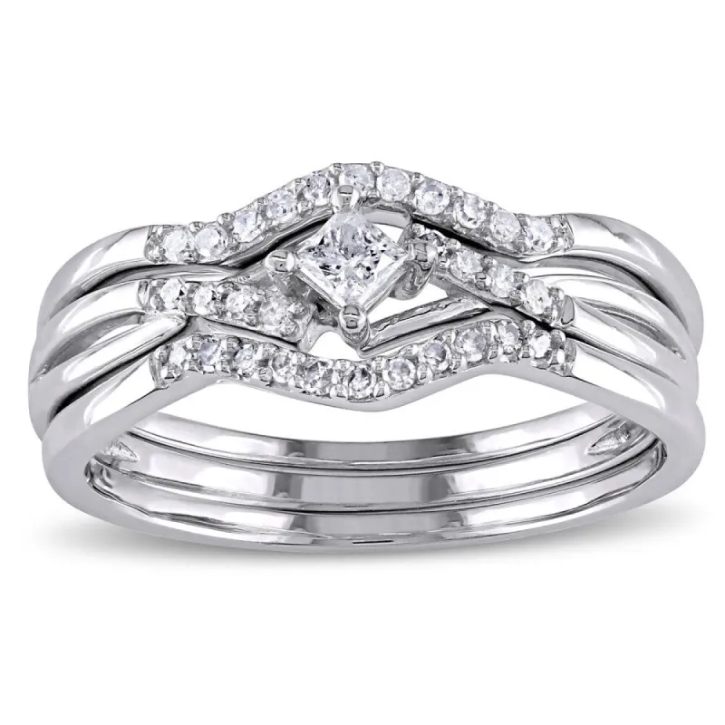 Miadora 1/4ct TDW Princess and Round-Cut Diamond Crossover 3-Piece Bridal Set in 10k White Gold sold by Zulily