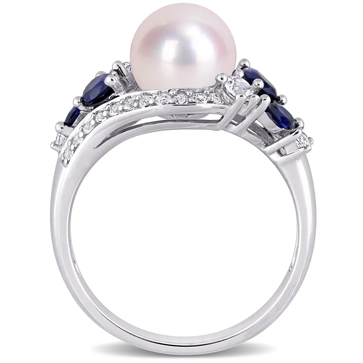 Miadora 10k White Gold Cultured FW Pearl with Created Blue & White Sapphire Pearl Ring (8-8.5mm) sold by Zulily product image thumbnail 5