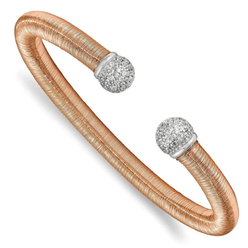 Curata 925 Sterling Silver Rose Textured Cubic Zirconia 6mm Cuff Bangle Bracelet sold by Zulily