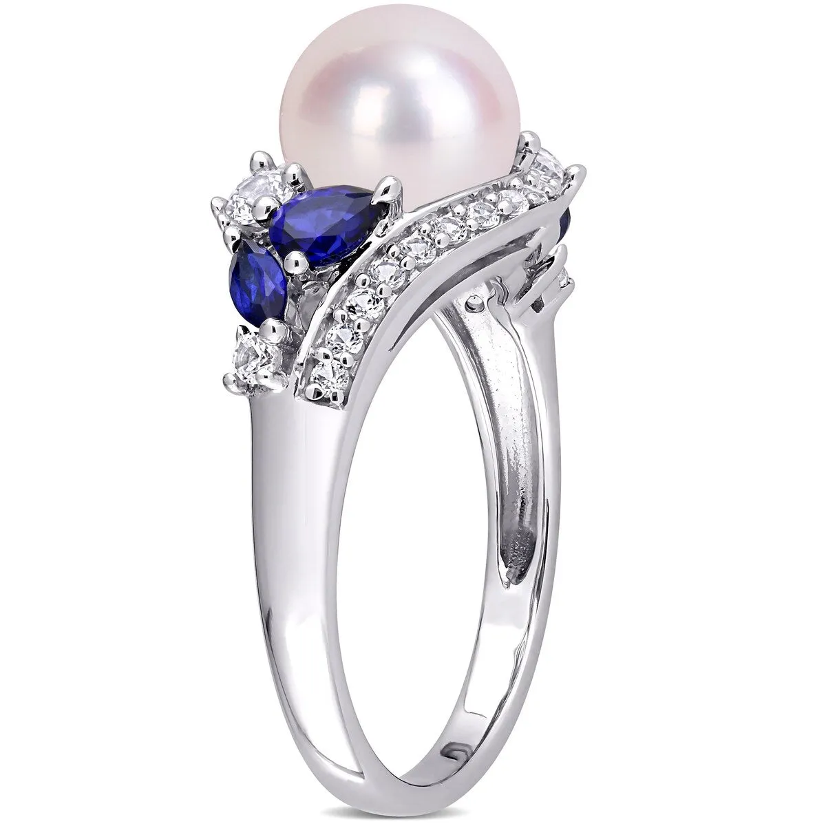Miadora 10k White Gold Cultured FW Pearl with Created Blue & White Sapphire Pearl Ring (8-8.5mm) sold by Zulily product image thumbnail 4