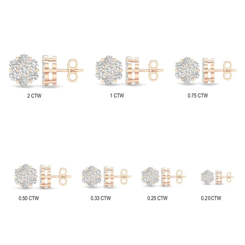 1/5ct-2ct TDW Diamond Cluster Stud Earrings in 10k Rose Gold by De Couer sold by Zulily