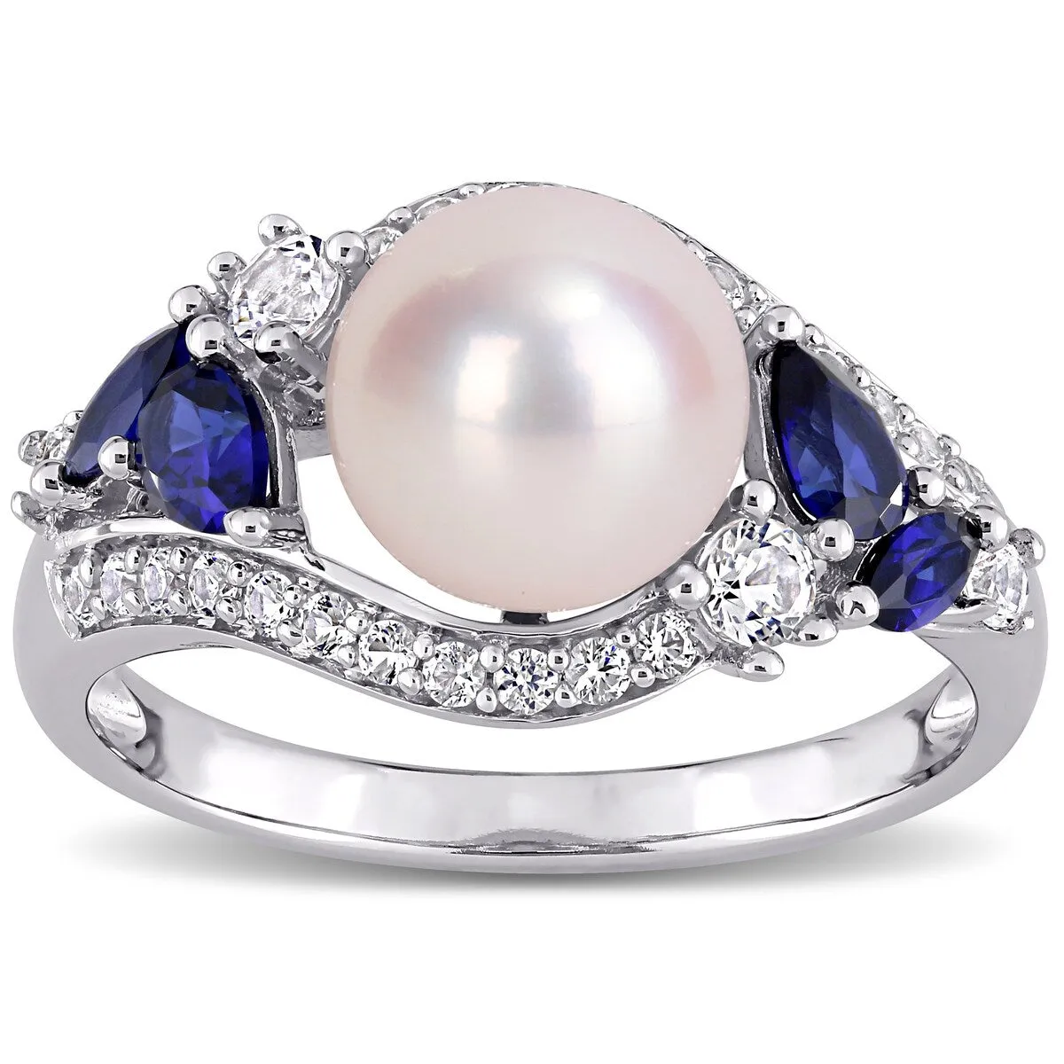 Miadora 10k White Gold Cultured FW Pearl with Created Blue & White Sapphire Pearl Ring (8-8.5mm) sold by Zulily product image thumbnail 3