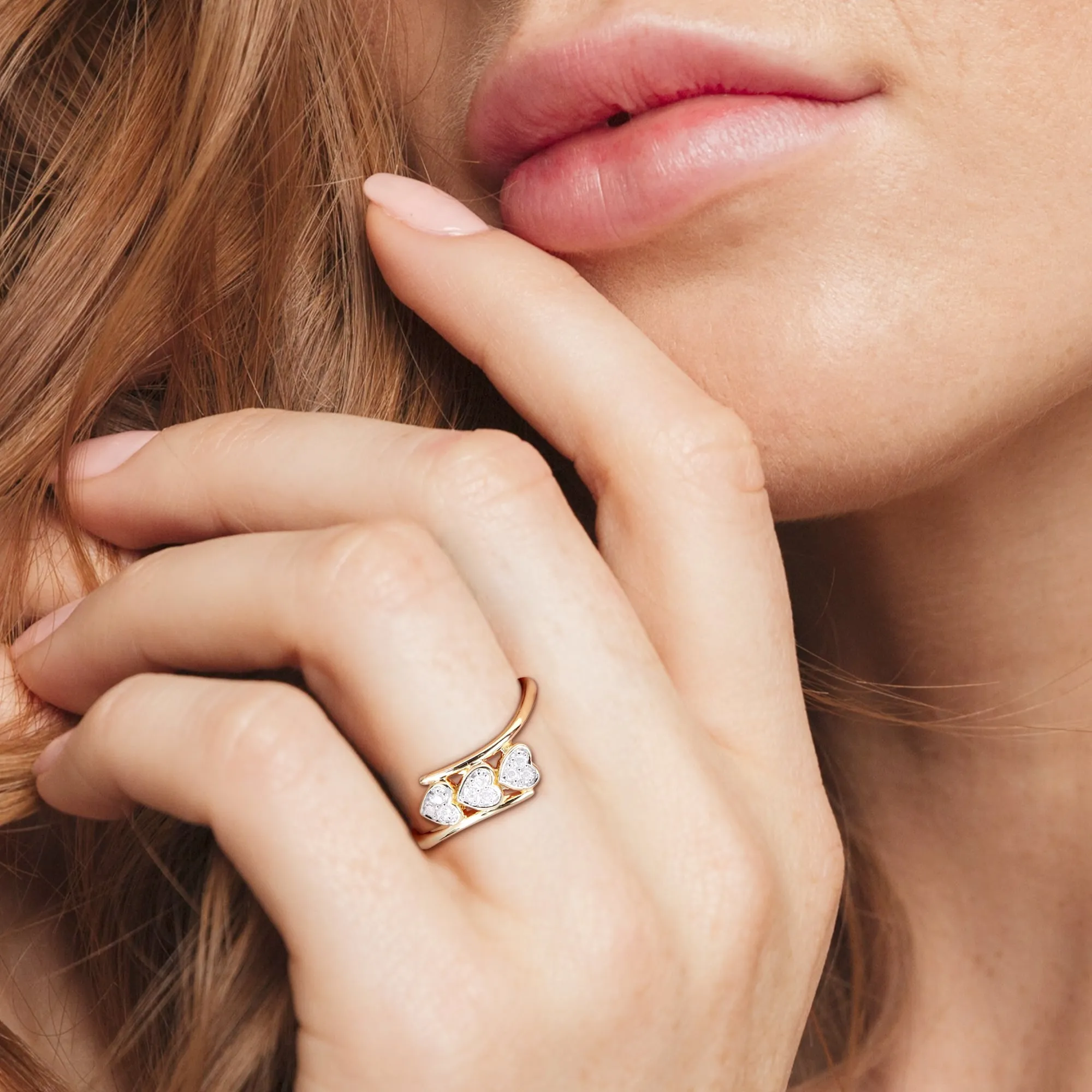 Miadora 1/10ct TDW Diamond Triple Heart Bypass Promise Ring in Yellow Silver sold by Zulily product image thumbnail 5