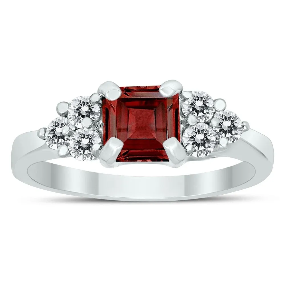 Princess Cut 6X6MM Garnet and Diamond Duchess Ring in 10K White Gold sold by Zulily