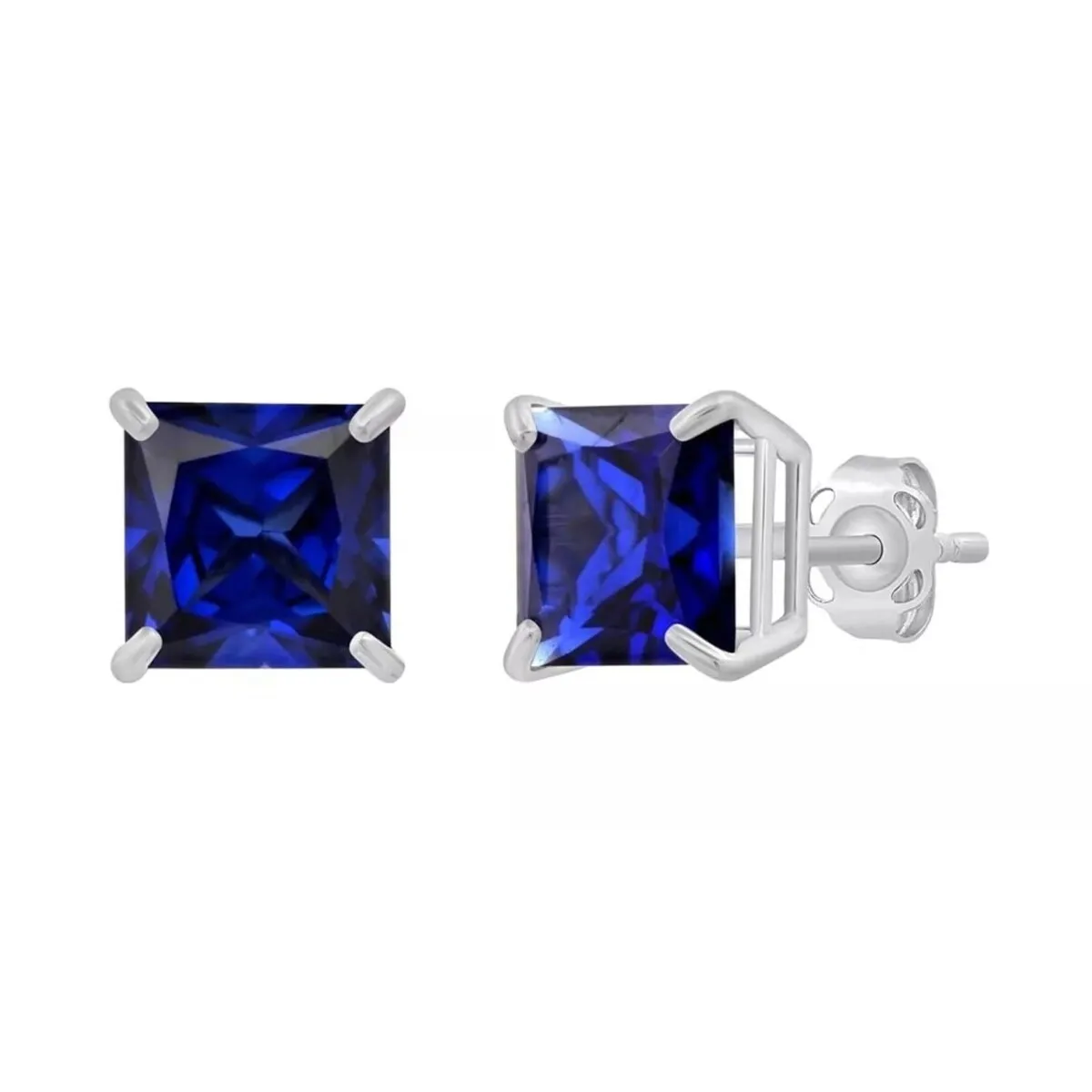 925 Sterling Silver Princess Cut Sapphire Stud Earrings sold by Zulily