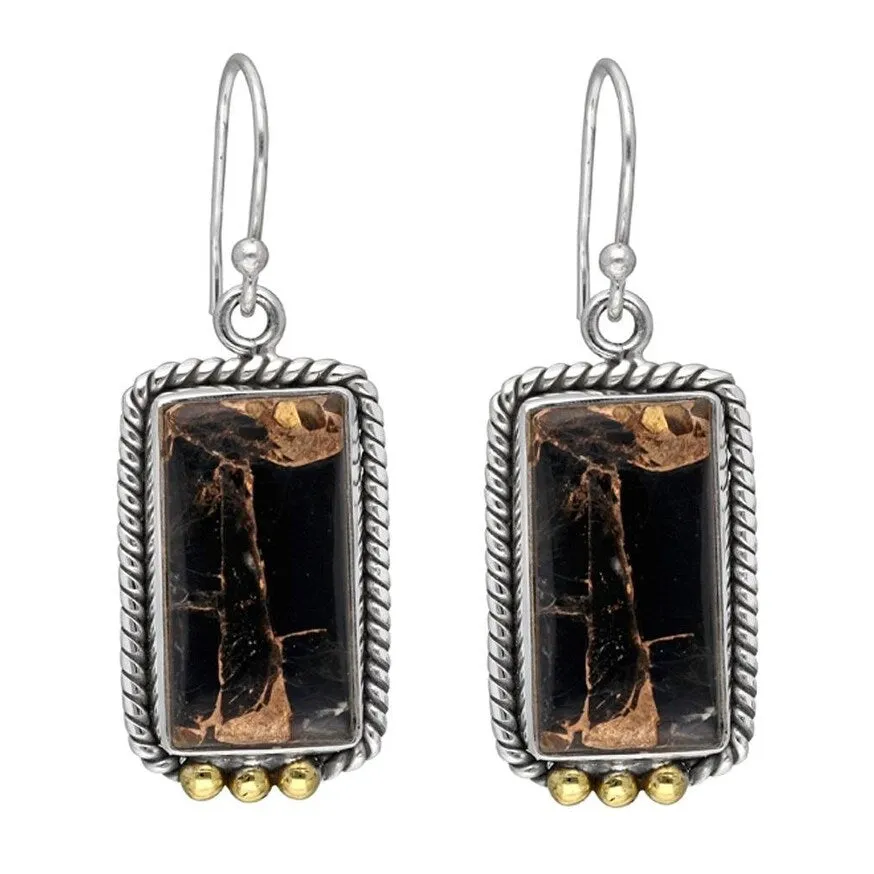 Black Copper Onyx Sterling Silver Rope Design with Brass Accents Earrings - 1.5 x .55 sold by Zulily product image thumbnail 2