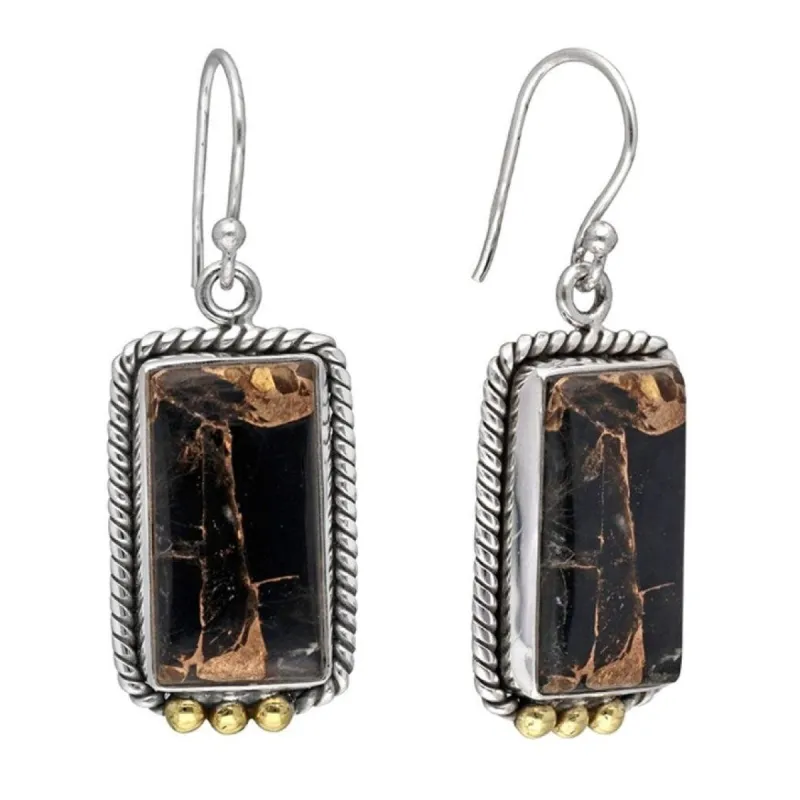 Black Copper Onyx Sterling Silver Rope Design with Brass Accents Earrings - 1.5 x .55 sold by Zulily