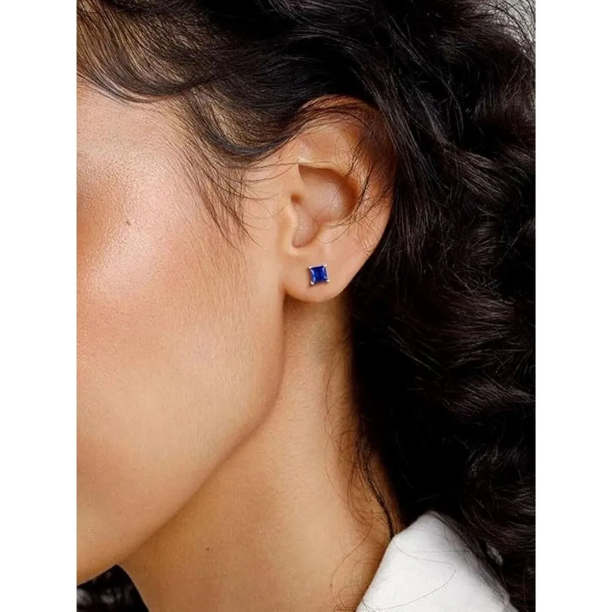 925 Sterling Silver Princess Cut Sapphire Stud Earrings sold by Zulily product image thumbnail 2