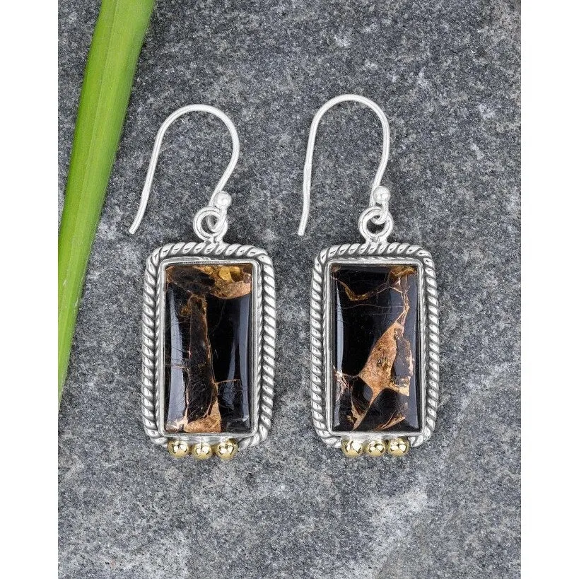 Black Copper Onyx Sterling Silver Rope Design with Brass Accents Earrings - 1.5 x .55 sold by Zulily product image thumbnail 4