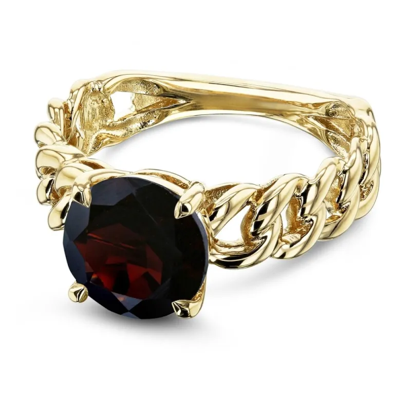 Annello by Kobelli 14k Yellow Gold Round Garnet Solitaire Chain Link Ring sold by Zulily