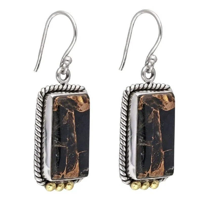 Black Copper Onyx Sterling Silver Rope Design with Brass Accents Earrings - 1.5 x .55 sold by Zulily product image thumbnail 3