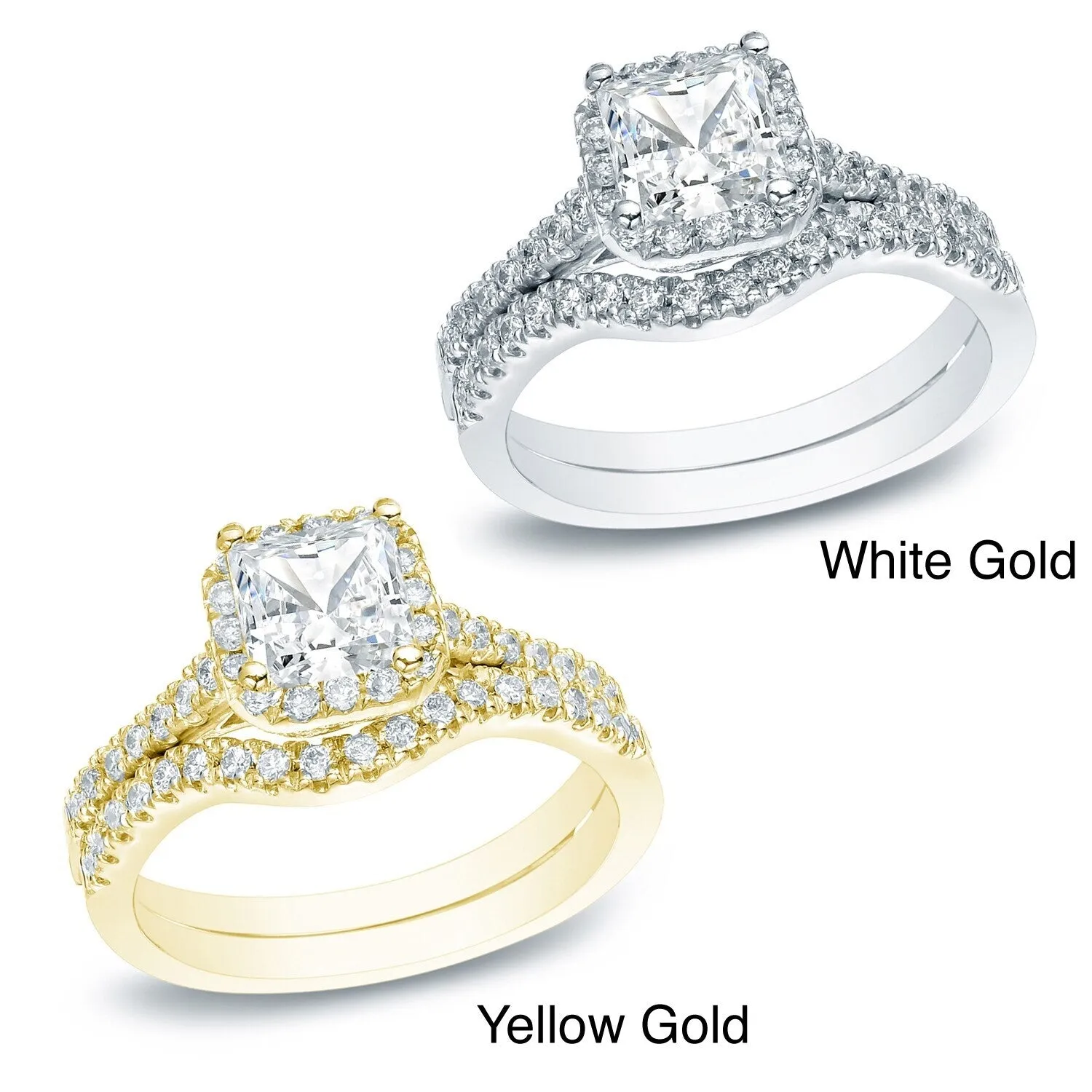 Auriya 14k Gold 1 1/5ctw Princess-cut Diamond Halo Engagement Ring Bridal Set sold by Zulily product image thumbnail 4
