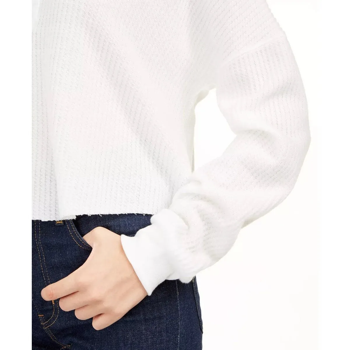 Self Esteem Juniors' Plush Waffle Henley Top White Size Small sold by Zulily product image thumbnail 3