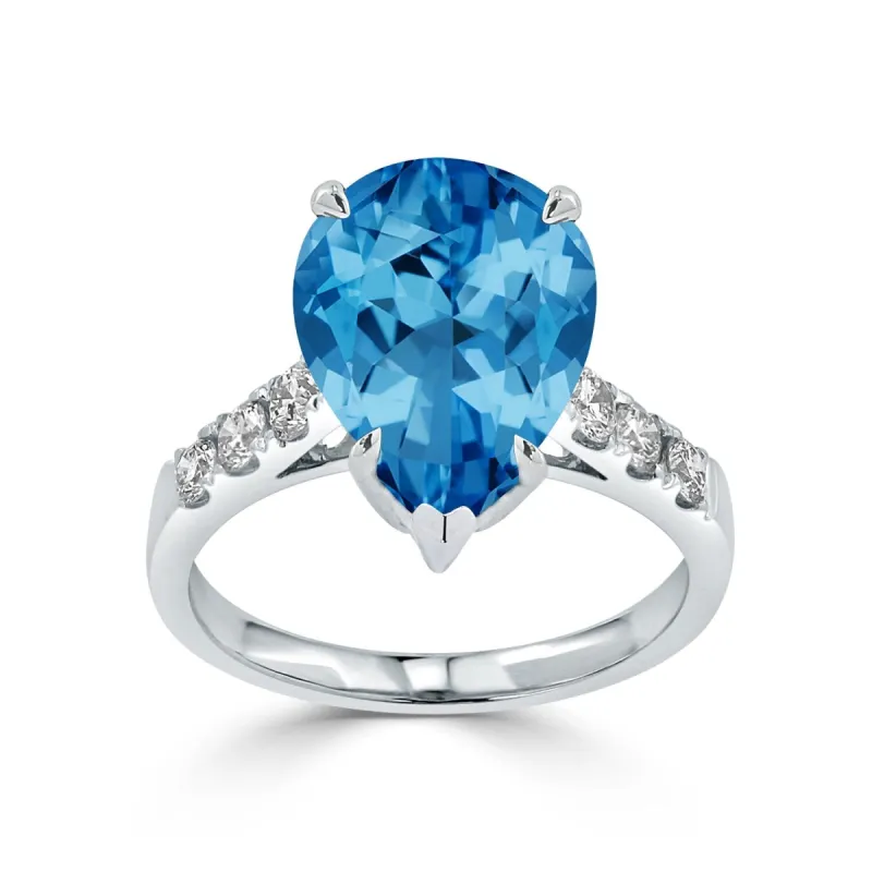 Auriya 5 5/8ct Pear-cut Blue Topaz and Diamond Ring 3/8cttw 18K Gold sold by Zulily