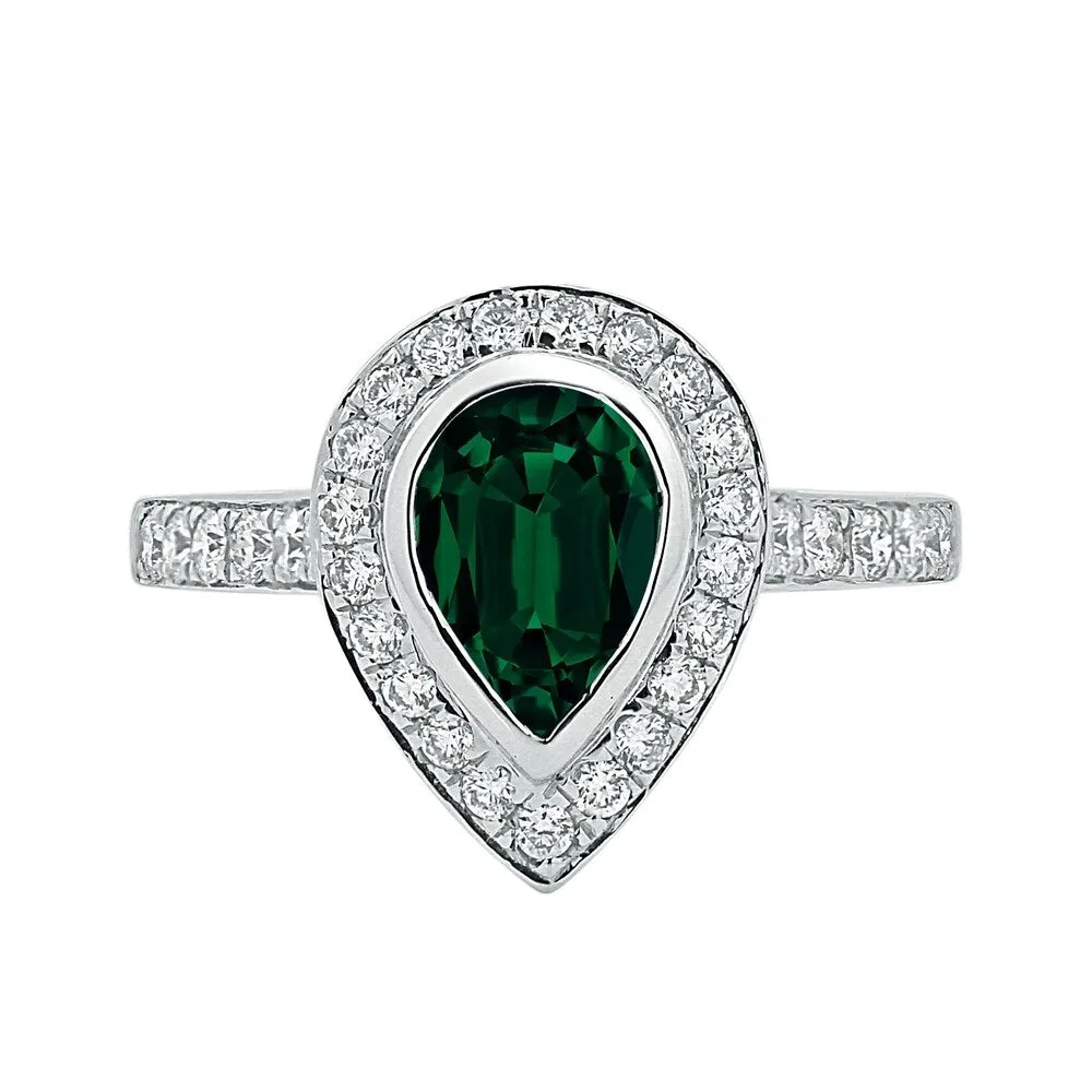 Auriya 1 1/5ct Pear Shape Green Emerald Halo Diamond Ring 5/8ctw 18K Gold sold by Zulily product image thumbnail 2