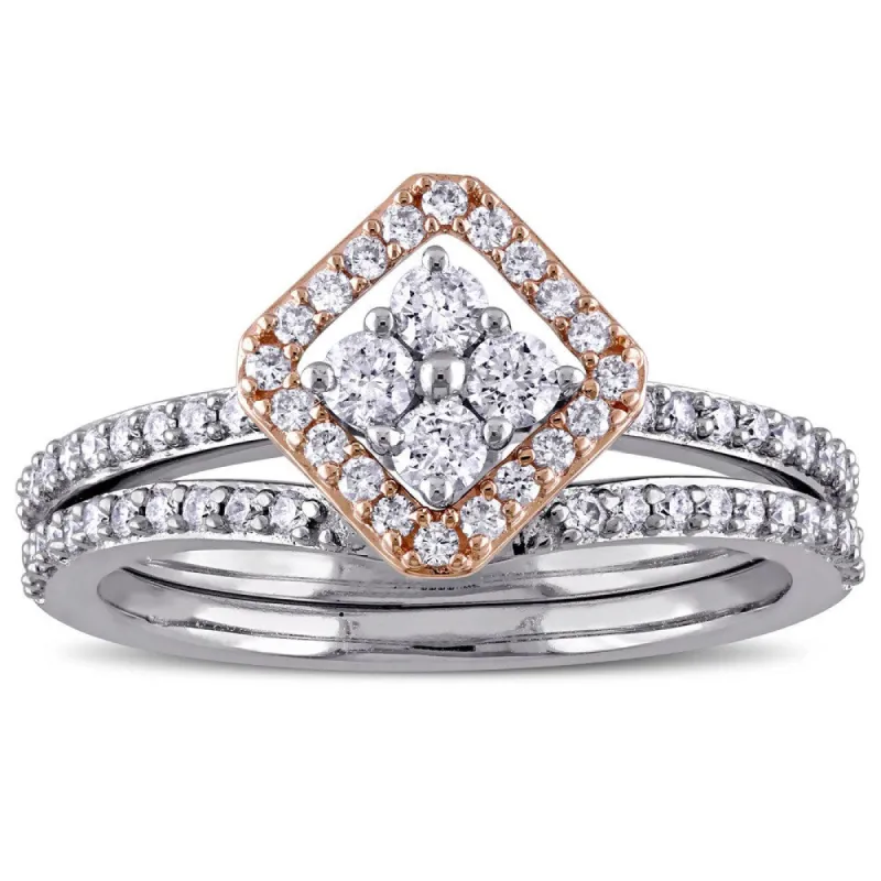 Miadora Signature Collection 14k 2-tone White and Rose Gold 5/8ct TDW Diamond Vintage Bridal Ring Set sold by Zulily