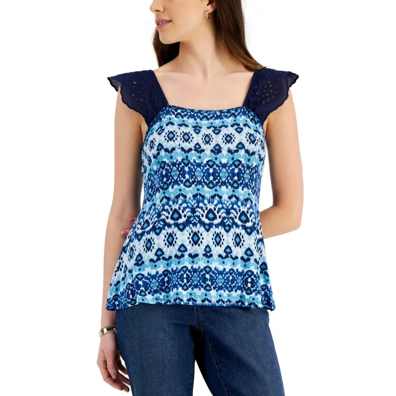 Willow Drive Women's Eyelet Flutter Sleeve Top Blue Size X-Large sold by Zulily