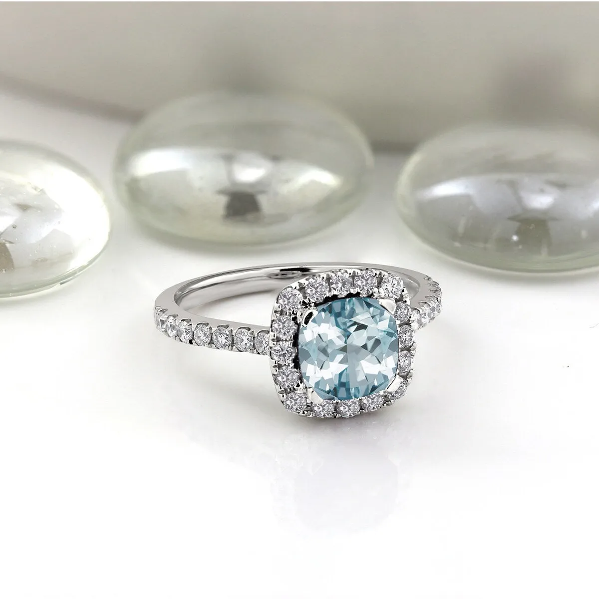 Auriya 3/4ct Cushion-cut Aquamarine and Halo Diamond Engagement Ring 1/2cttw 14k Gold sold by Zulily