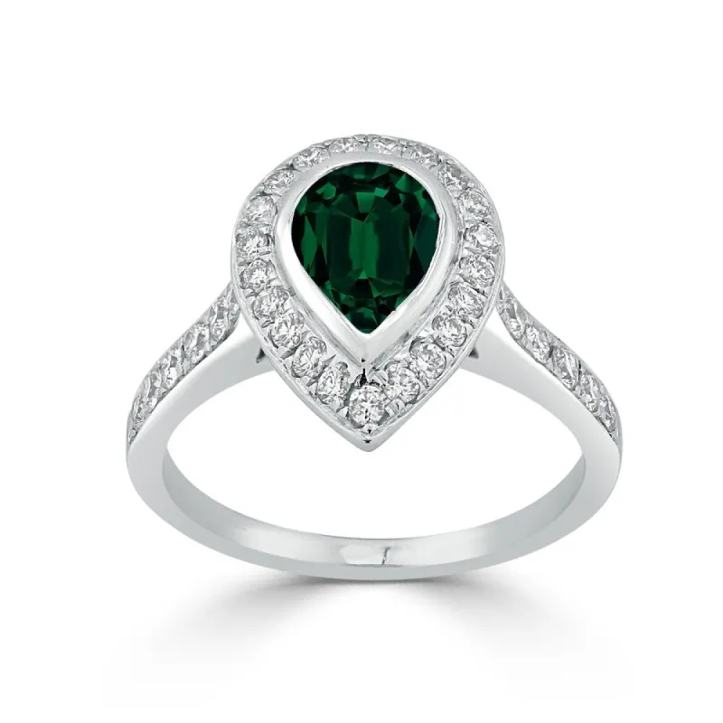 Auriya 1 1/5ct Pear Shape Green Emerald Halo Diamond Ring 5/8ctw 18K Gold sold by Zulily