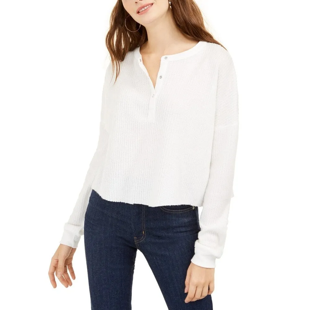 Self Esteem Juniors' Plush Waffle Henley Top White Size Small sold by Zulily