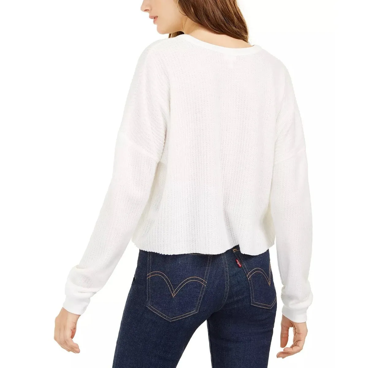 Self Esteem Juniors' Plush Waffle Henley Top White Size Small sold by Zulily product image thumbnail 2