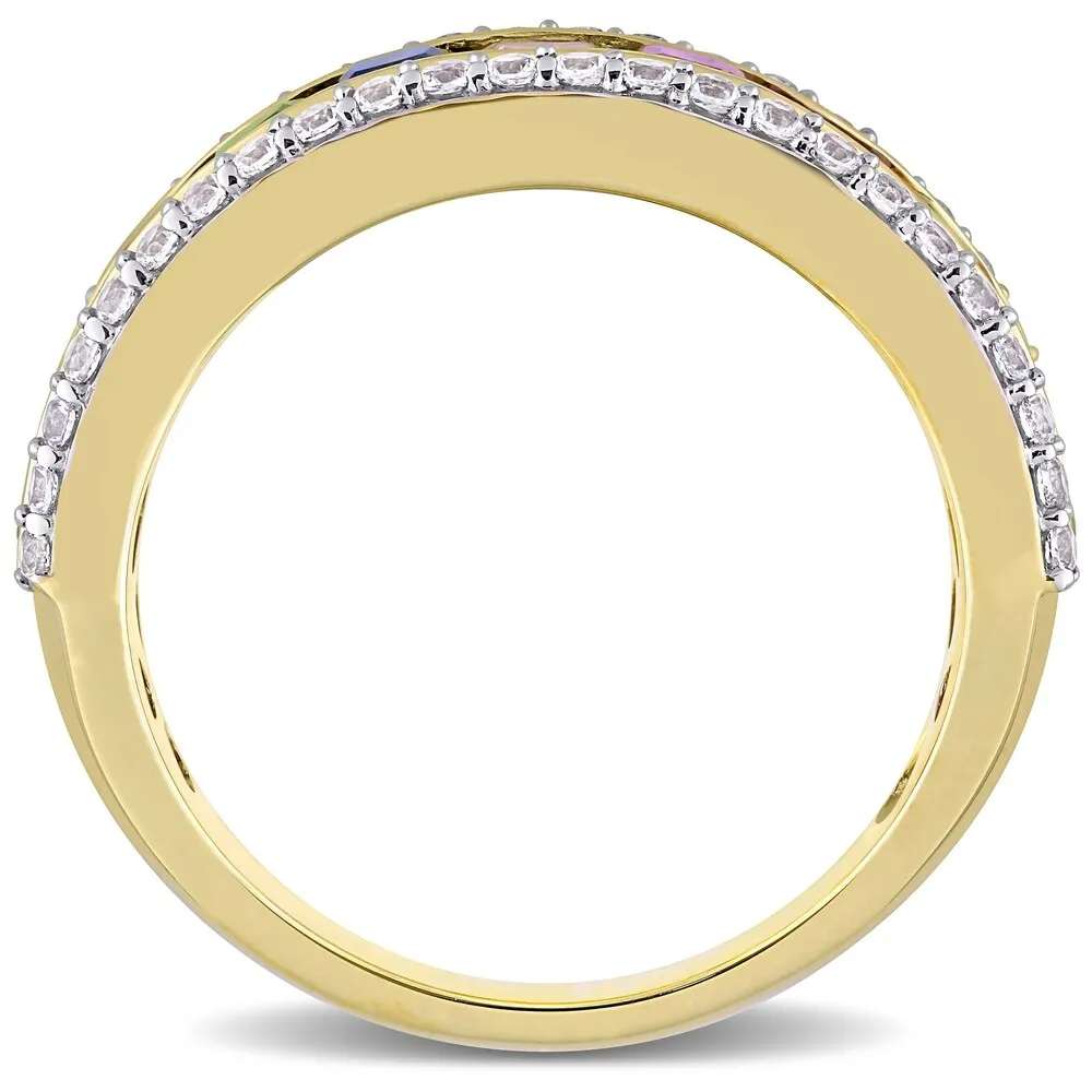 Miadora 14k Yellow Gold Multi-color Square -cut Sapphire Halo Eternity Band Ring sold by Zulily product image thumbnail 4