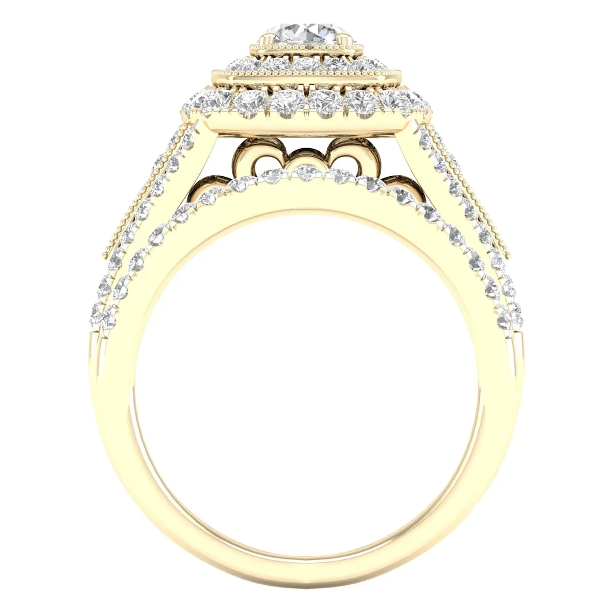 1 3/4ct TDW Diamond Double Halo Bridal Set in 10k Gold by De Couer sold by Zulily product image thumbnail 5