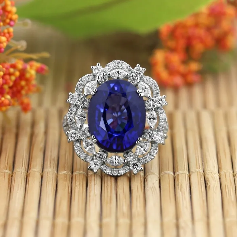 Auriya 18k Gold 10 1/6ct Vintage Oval Sapphire and Halo Diamond Ring 1 1/2ct TDW sold by Zulily