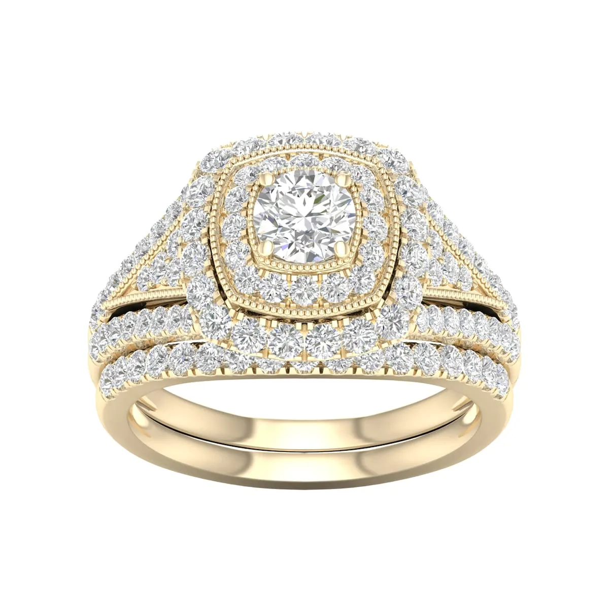 1 3/4ct TDW Diamond Double Halo Bridal Set in 10k Gold by De Couer sold by Zulily product image thumbnail 4