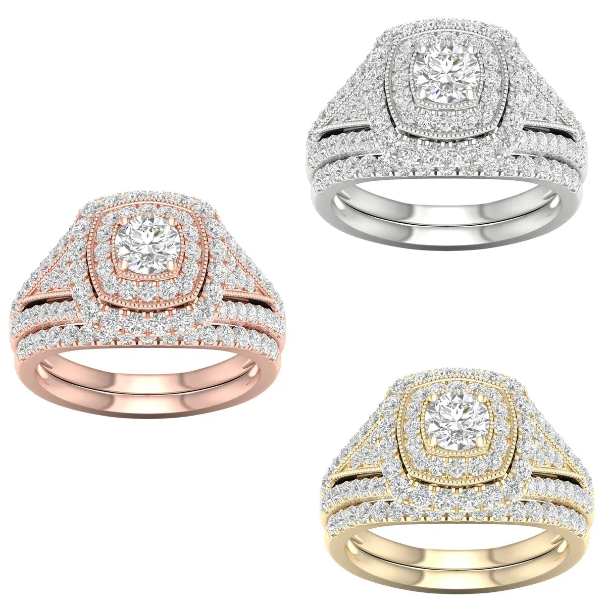 1 3/4ct TDW Diamond Double Halo Bridal Set in 10k Gold by De Couer sold by Zulily
