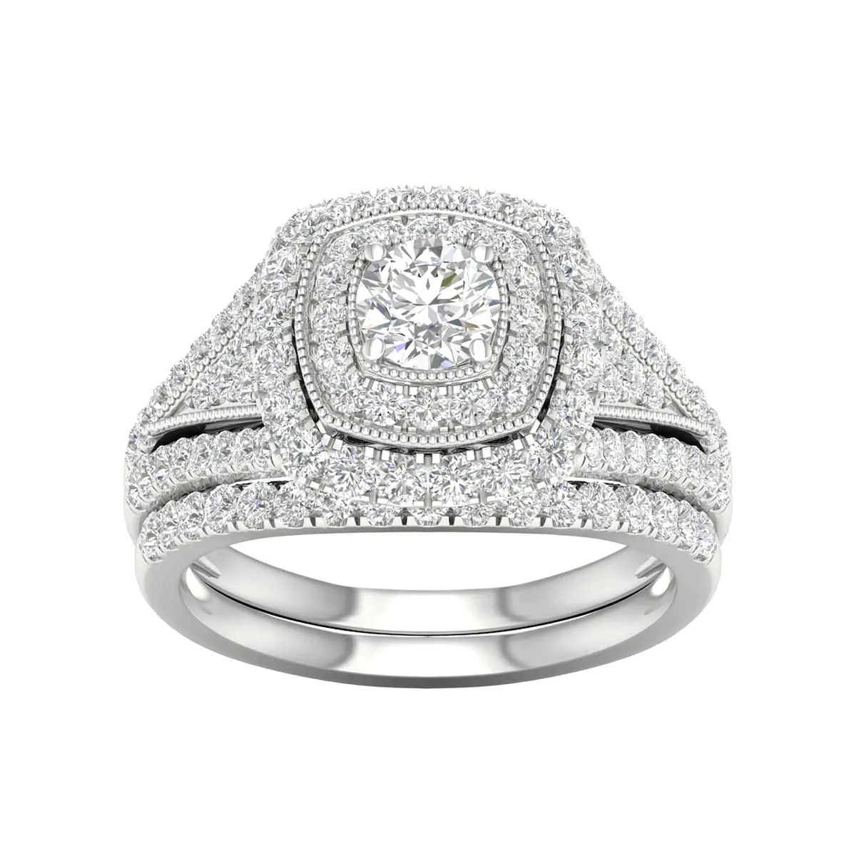 1 3/4ct TDW Diamond Double Halo Bridal Set in 10k Gold by De Couer sold by Zulily product image thumbnail 2