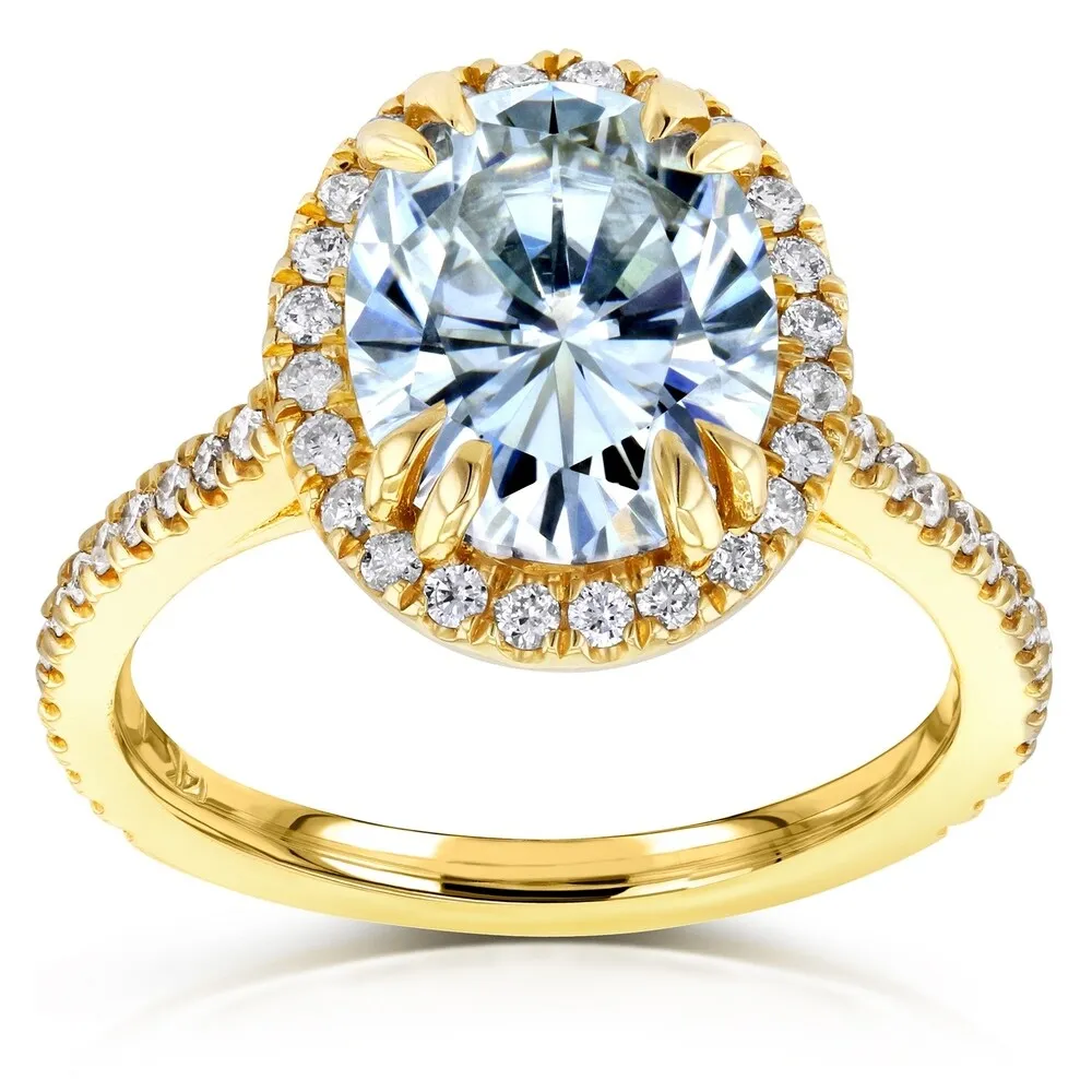 Annello by Kobelli 14k Yellow Gold 3 2/5ct TGW Oval Moissanite and Diamond Halo Engagement Ring (GH/VS, GH/I) sold by Zulily