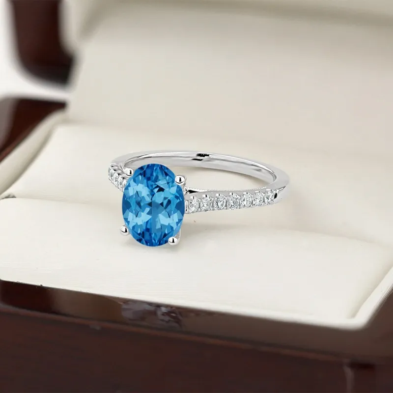 Auriya 1 1/2ct Fancy Oval Swiss Blue Topaz and Diamond Engagement Ring 1/4ctw 14k Gold sold by Zulily