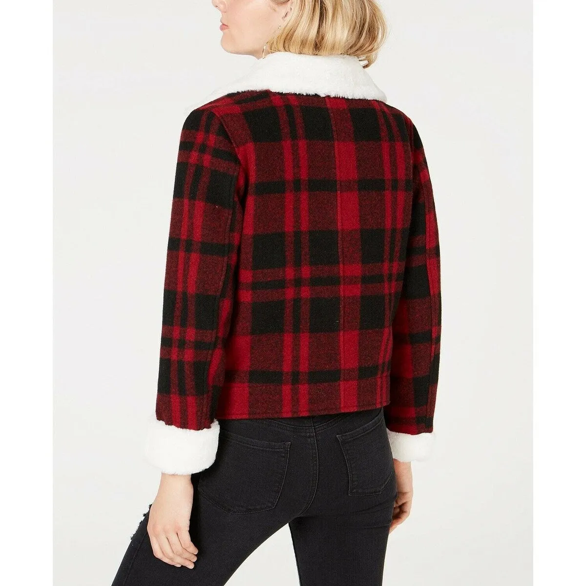 Coffee Shop Juniors Women's Faux-Faux-Collar Plaid Jacket Red/Black Size Small sold by Zulily product image thumbnail 2