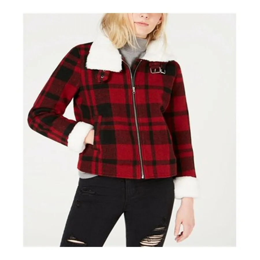 Coffee Shop Juniors Women's Faux-Faux-Collar Plaid Jacket Red/Black Size Small sold by Zulily product image thumbnail 4