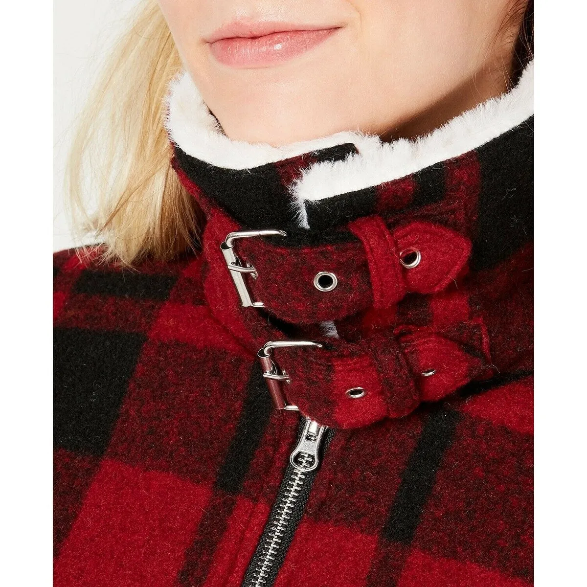 Coffee Shop Juniors Women's Faux-Faux-Collar Plaid Jacket Red/Black Size Small sold by Zulily product image thumbnail 3